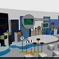 Lenovo Exhibition Booth With Blue Backdrops Display Screens White Seats And Podiums