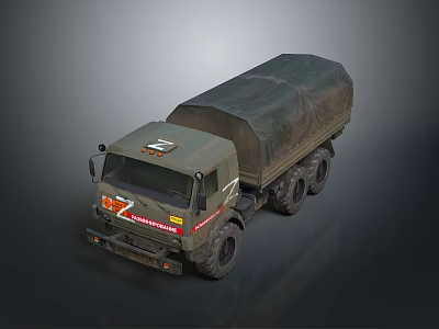 Military Green Truck With Canvas Covered Cargo Bed And Multiple Wheels 3d model
