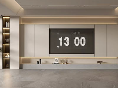 Modern TV Wall Design With LED Lighting Built In Cabinets And Decorative Display Shelves 3d model