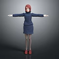 3D Game Movie Character With Red Hair Navy Outfit Gray Stockings Red Shoes Arms Outstretched