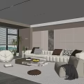 Modern Living Room Interior Design With Sectional Sofa Coffee Table And Floor to Ceiling Windows