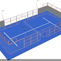 Outdoor Sports Court With Blue Surface Orange Fencing White Lines And Lighting