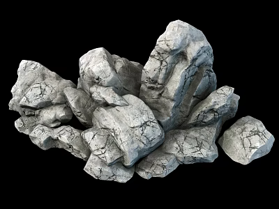 Gray Cracked Stones in Natural Pile with Rough Texture on Black Background 3d model