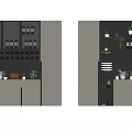 Modern Wine Cabinet With Multi tiered Shelves Green Plants And Storage Cabinets