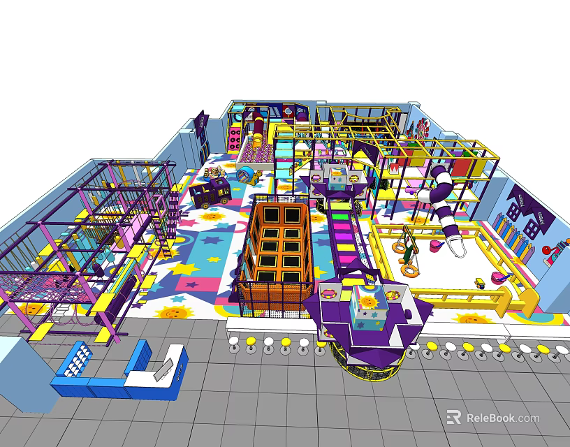 Indoor Children's Playground Equipment With Colorful Slides Climbing Frames And Ball Pit 3d model 