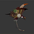 Brown Wide Brim Hat With Feather And Leather Helmet With Green Goggles For Daily Use