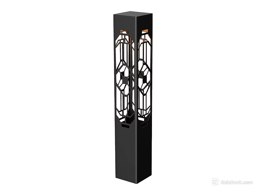 Black Columnar Outdoor Light With Hollowed Out Geometric Patterns And Metal Construction 3d model 