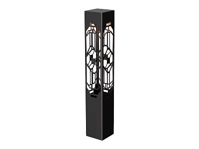 Black Columnar Outdoor Light With Hollowed Out Geometric Patterns And Metal Construction 3d model