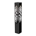 Black Columnar Outdoor Light With Hollowed Out Geometric Patterns And Metal Construction