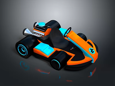 Modern Sporty Orange Black Blue Kart Design With Stylish Steering Wheel Seat And LED Wheels 3d model