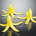 Three Yellow Peeled Bananas on Black Background with Shiny Reflection 3d model