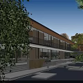 Aerial Planning of Modern Building with Water Pool and Green Trees Courtyard
