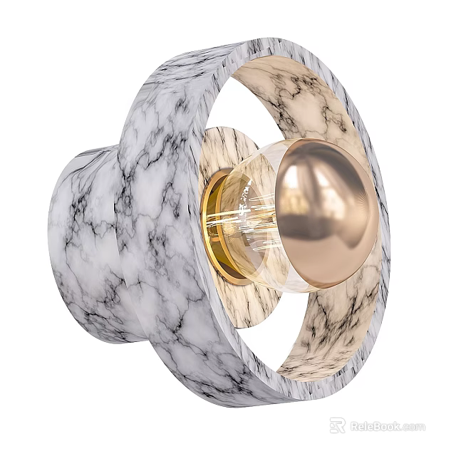 Elegant Marble Sculpture Carving Featuring Circular Ring And Gold Spherical Detail 3d model 