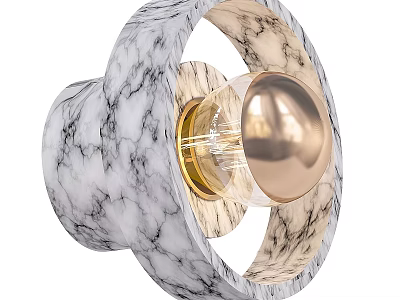 Elegant Marble Sculpture Carving Featuring Circular Ring And Gold Spherical Detail 3d model