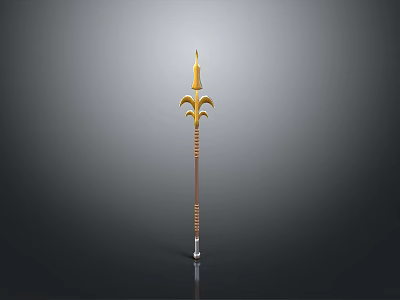 Golden Decorative Top Weapon With Brown Pole Carved Patterns And Silver Base 3d model