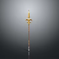Golden Decorative Top Weapon With Brown Pole Carved Patterns And Silver Base