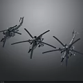 Three Space Exploration Aerospace Helicopter Models With Metallic Texture And Gray Background