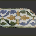Antique Colorful Tile Fragment With Blue Green Yellow Floral Patterns