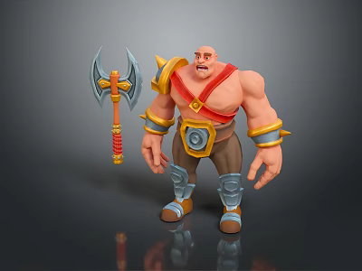 Muscular Man Wearing Decorative Armor With Axe And Gold Accents 3d model