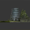 Gray Multi Story Tower Model With Green Trees Grassland And Dirt Path