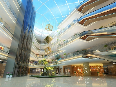 Commercial atrium of modern shopping mall 3d model