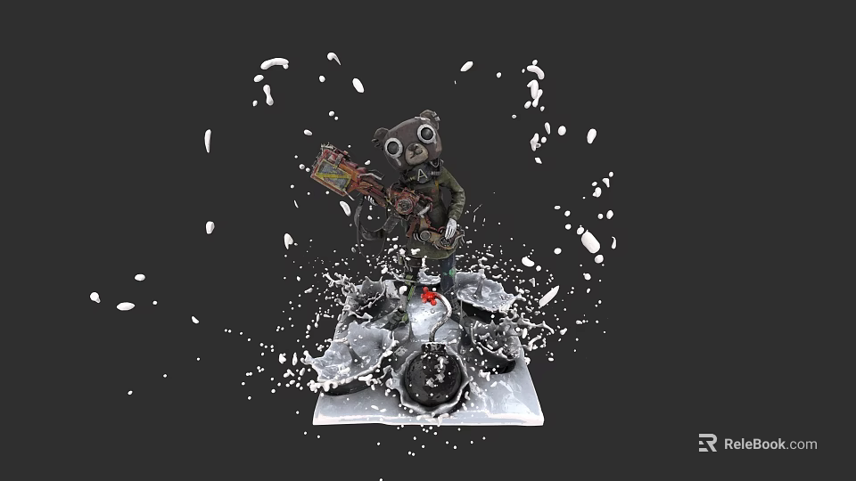 Game Movie Character Animal with Goggles Holding Weapon in Splashing Effects Scene 3d model 