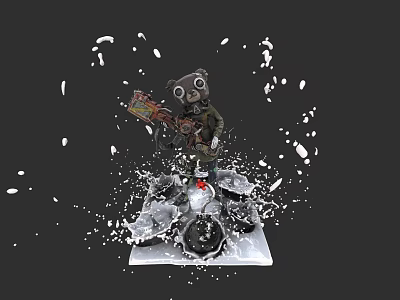 Game Movie Character Animal with Goggles Holding Weapon in Splashing Effects Scene 3d model
