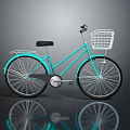 Turquoise Classic Style Bicycle with White Basket and Black Seat on Gray Background
