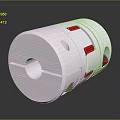 White Cylindrical Metal Coupling With Red Strips Holes And Central Bore