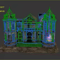 Cartoon Castle Scene With Spired Towers Brick Structure Porch And Steps