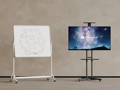Whiteboard With Hand Drawn Diagrams And Display Stand Showing Starry Sky Wonders 3D Indoor Setting 3d model