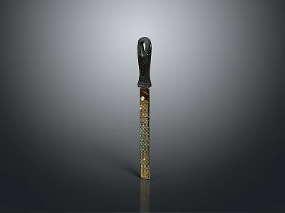 Traditional Weapon Knife With Black Handle And Golden Patterned Blade Design 3d model