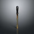 Traditional Weapon Knife With Black Handle And Golden Patterned Blade Design
