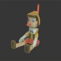 Wooden Pinocchio Doll With Long Nose Hat And Red Pants On Reflective Surface