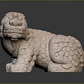 Traditional Stone Lion Sculpture With Intricate Carved Patterns And Textured Surface