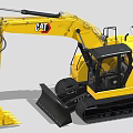 Yellow CAT Excavator With Tracks Cab And Front Bucket Design 3d model