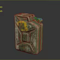 Vintage Green Jerry Can Featuring Yellow Label And Rusty Metal Surface