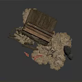 Wooden Log Stack with Stones Hay and Animal Hide in Primitive Setup 3d model