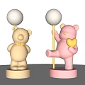 Adorable Bear Shaped Table Lamps with Beige Pink Bodies Gold Bow Tie Heart and White Bulbs