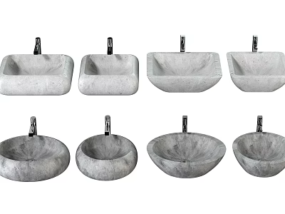 Elegant Modern Stone Washbasins With Square And Round Shapes For Bathroom Design 3d model