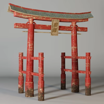 Ancient Architecture Red Torii Gate With Wooden Pillars And Classic Design 3d model