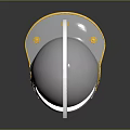 Shiny Metallic Helmet With Gold Decorative Accents And Reflective Surface Finish