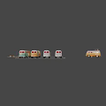 Orange and White Volkswagen Van With Luggage on Roof Surfboard Guitar and Beach Ball