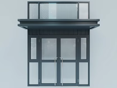 Modern Entrance Structure With Black Frame Glass Doors And Upper Windows 3d model