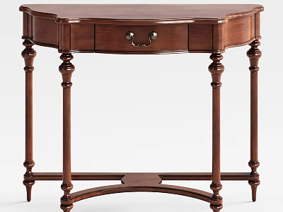 Classic Brown Wooden Dining Table With Curved Top Drawer And Decorative Legs 3d model