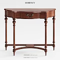Classic Brown Wooden Dining Table With Curved Top Drawer And Decorative Legs