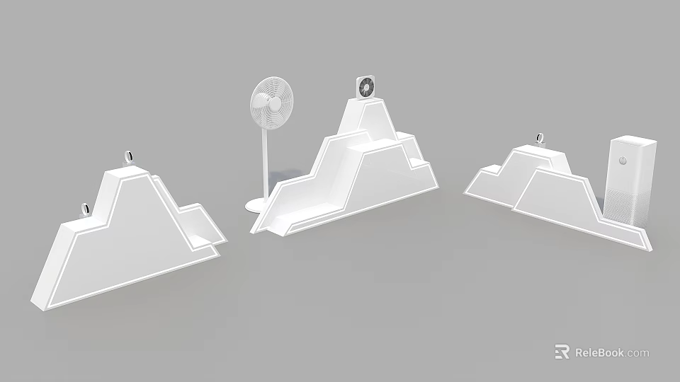 White Mountain Shaped Objects With Small Round Tops And A Fan 3d model 
