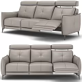 Modern Light Gray Leather Three-Seater Sofa With Reclining Seats And Metal Legs