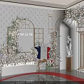 Event Entrance with Floral Decorations Logo Placement Area Elegant Statue and Arched Structure Design