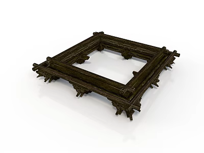 Antique style wooden frame mortise and tenon structure wooden frame ancient building components wooden base traditional furniture support frame wood grain white background 3d model